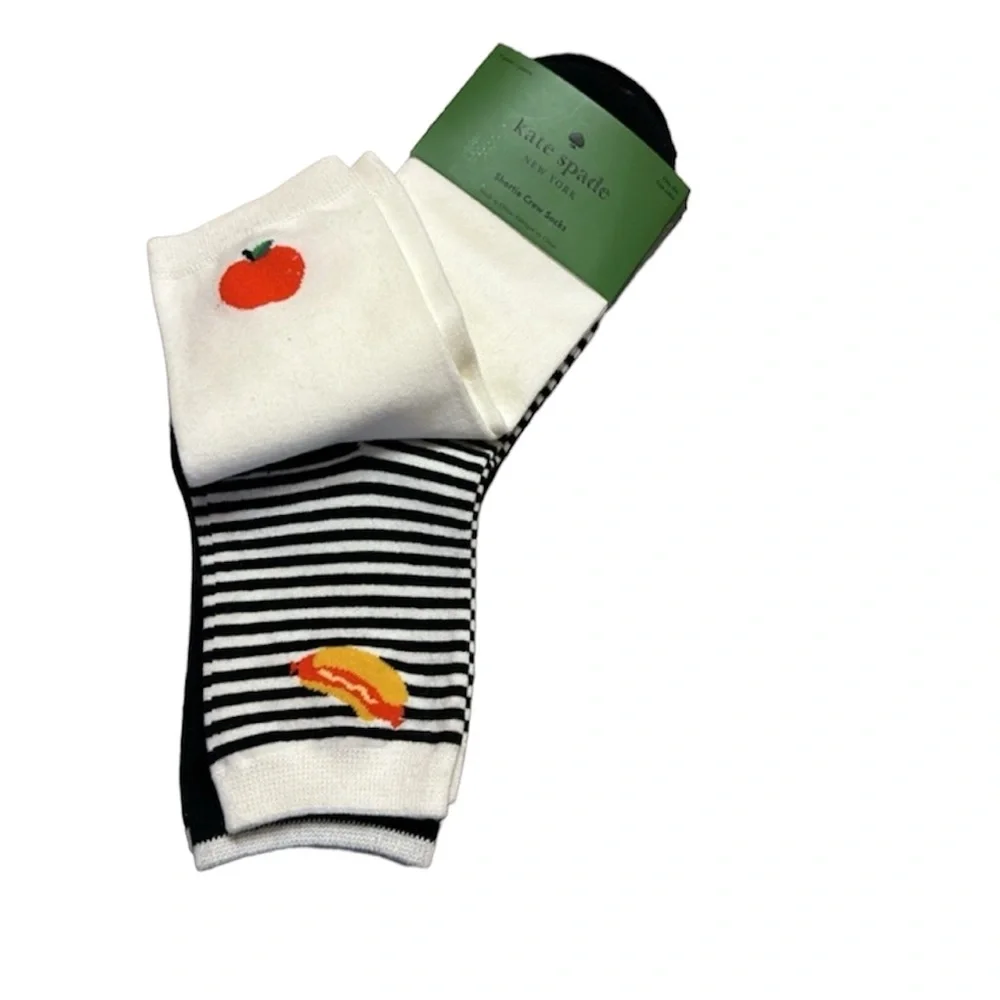 Kate Spade 3 Pairs of Crew Socks in Fun Design. New with Tags